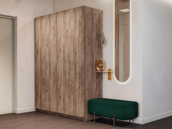 Шкаф складной Е1 Локер ("Гармошка" с системой Push to Move/Левый)162х52.5х220 см,с полками и двумя модулями