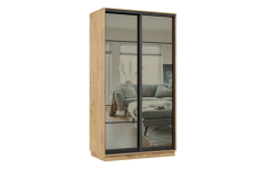 Шкафы-купе 2-х дверные, Шкаф-купе Премьер 02 (11ЗГ;11ЗГ) фасады зеркало графит/двухдверный/Профиль чёрный муар