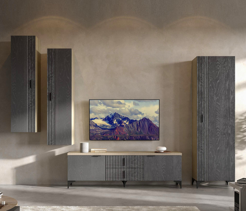 Настенные полки, Антресоль Шер АН-3301, дуб серый, айронвуд серебро