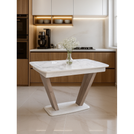 Стол Петир 120 дуб с пилением / белая шагрень