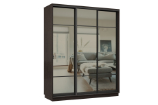 Шкафы-купе 3-х дверные, Шкаф-купе Премьер 23 (11ЗГ;11ЗГ;11ЗГ) фасады зеркало графит/трёхдверный/Профиль чёрный муар