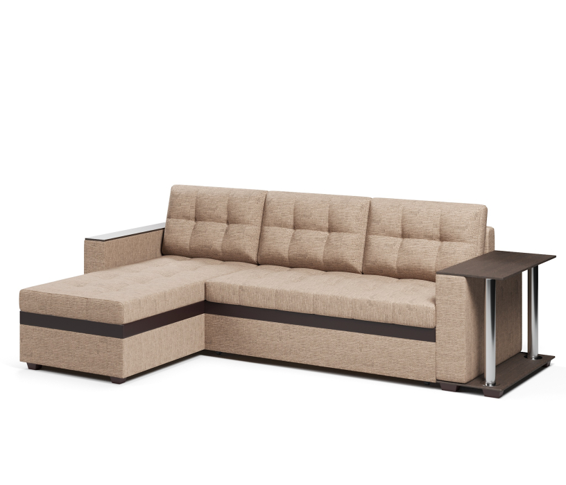 Диваны угловые, Диван-кровать угловой Атланта со столом дельфин,рогожка+экокожа