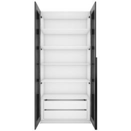 Шкаф распашной Е1 Локер 101x52.5x220 см, с черным стеклом , полками и модулем