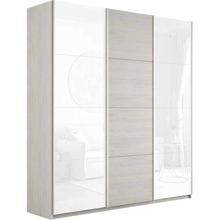 Шкафы-купе 3-х дверные, Шкаф-купе Прайм 3-х дверный Стекла белые/ДСП/Доводчики 210х57х230