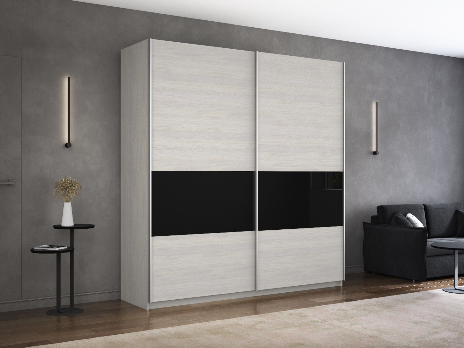 Шкафы-купе 2-х дверные, Шкаф-купе Широкий Прайм 2-х дверный ДСП/Стекло черное/Доводчики 220х57х230