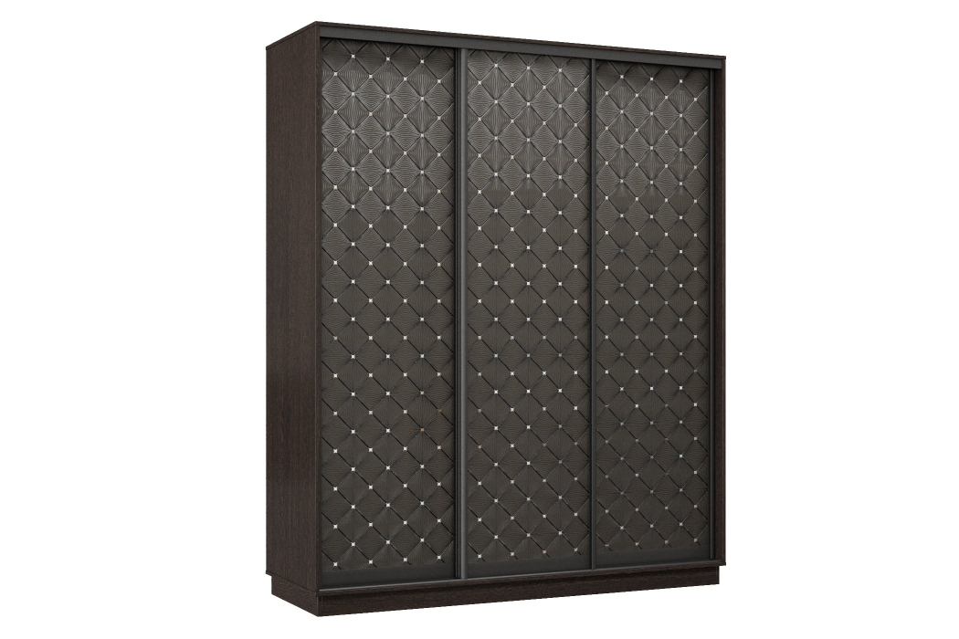 Шкафы-купе 3-х дверные, Шкаф-купе Премьер 24 (01РЧ;01РЧ;01РЧ) фасады ромб чёрный/трёхдверный/Профиль чёрный муар