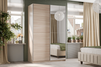 Шкаф-купе Smart 1424 2х дверный (фасады ЛДСП,зеркало) профиль серебро