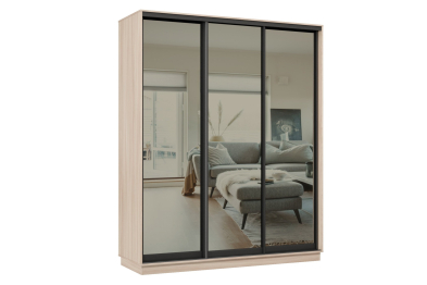 Шкаф-купе Премьер 23 (01ЗГ;01ЗГ;01ЗГ) фасады зеркало графит/трёхдверный/Профиль чёрный муар