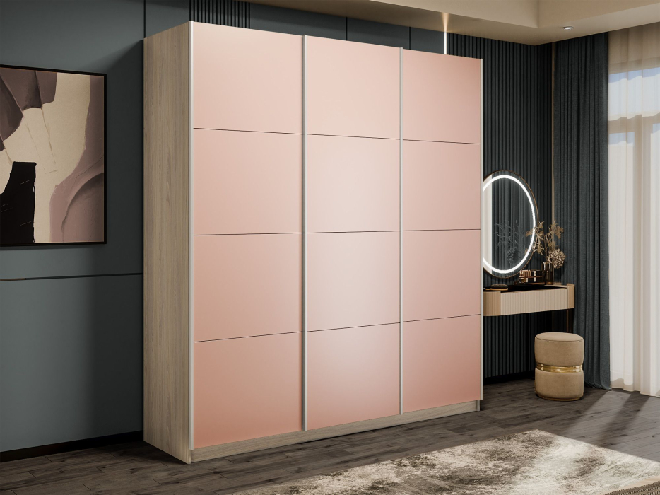 Шкафы-купе 3-х дверные, Шкаф-купе Прайм 3-х дверный Стекла пудра/Доводчики 180х57х230