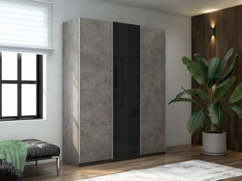 Шкаф-купе Прайм 3-х дверный ДСП/Стекло черное/Доводчики 210х57х230