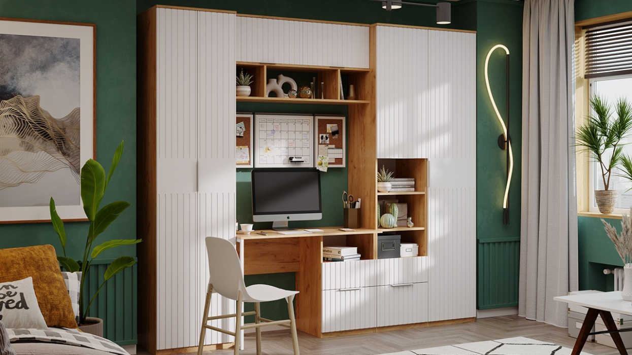 Детские столы, Стол письменный Хилтон тип 1, дуб крафт золотой, белый матовый