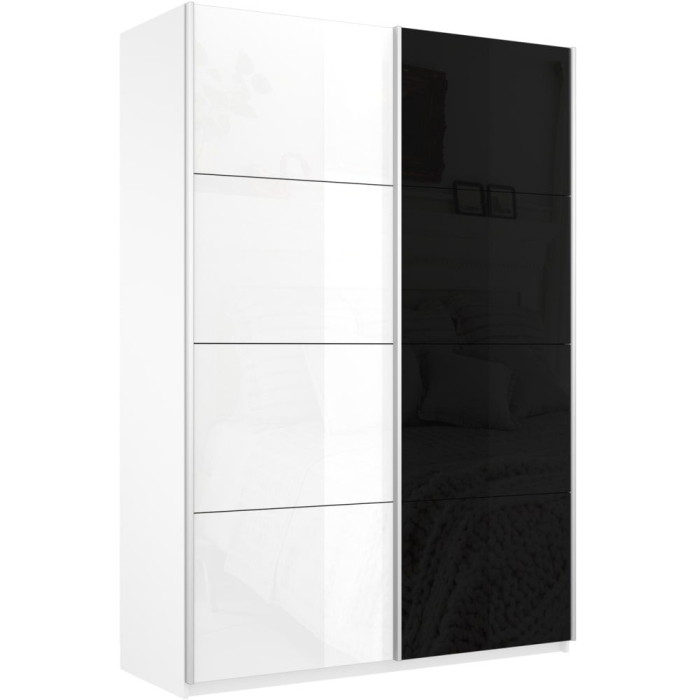Шкафы-купе 2-х дверные, Шкаф-купе Прайм 2х дверный Белый Глянец/Стекло черное 120х57х230