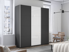 Шкафы-купе 3-х дверные, Шкаф-купе Прайм 3-х дверный ДСП/Стекло белое/Доводчики 210х57х230