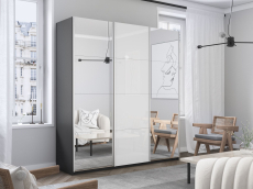 Шкафы-купе 3-х дверные, Шкаф-купе Прайм 3-х дверный Зеркала/Стекло белое/Доводчики 180х57х230