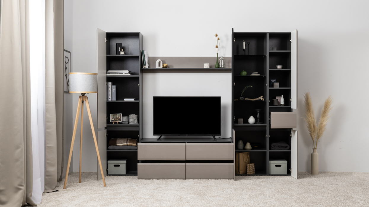 Шкафы распашные, Шкаф Сидней 13.200, антрацит, веллюто капучино