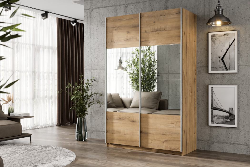 Шкафы-купе 2-х дверные, Шкаф-купе Smart 1424 2х дверный (фасады ЛДСП/зеркало) профиль серебро