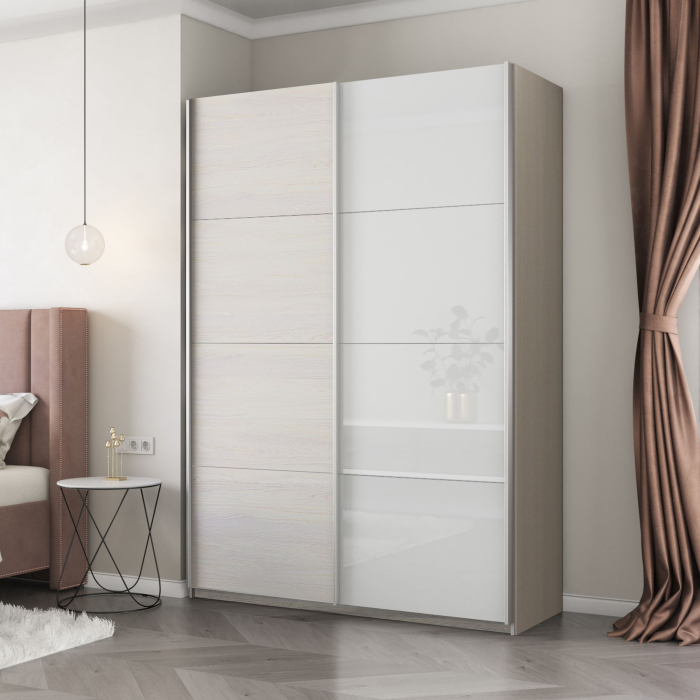 Шкафы-купе 2-х дверные, Шкаф-купе Прайм 2-х дверный ДСП/Стекло белое/Доводчики 120х57х230