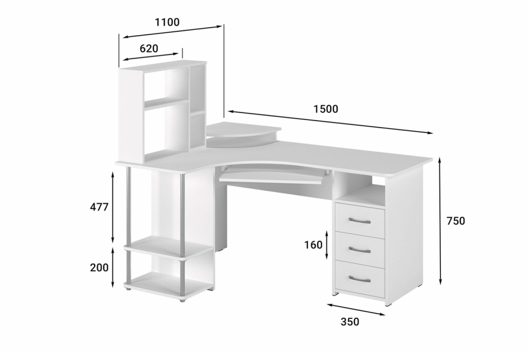 Угловые компьютерные столы, Стол компьютерный С-237 с полкой СЕ-237
