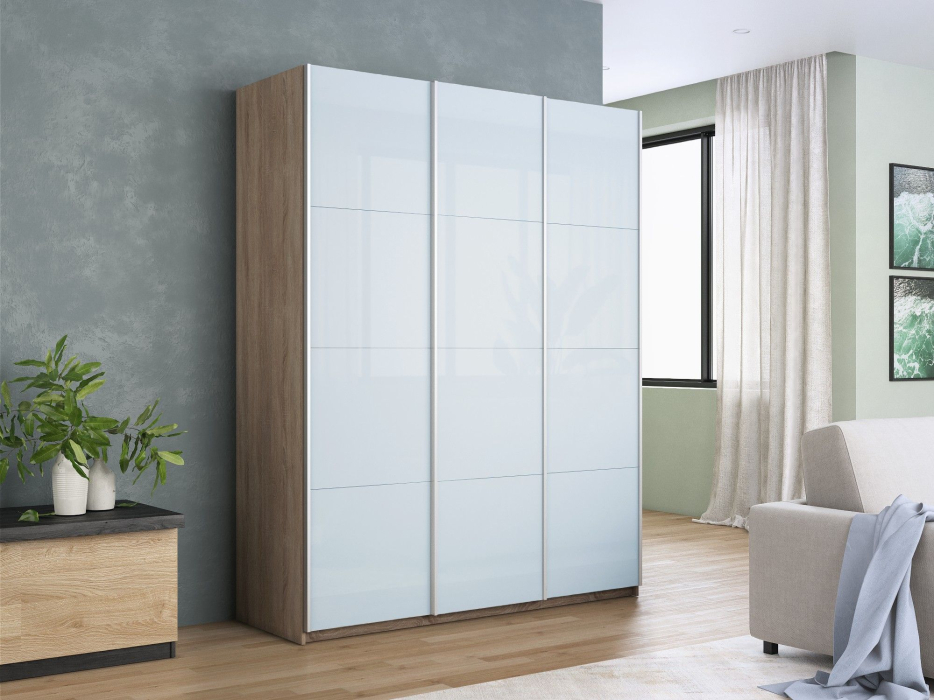 Шкафы-купе 3-х дверные, Шкаф-купе Прайм 3-х дверный Стекла белые/Доводчики 180х57х230