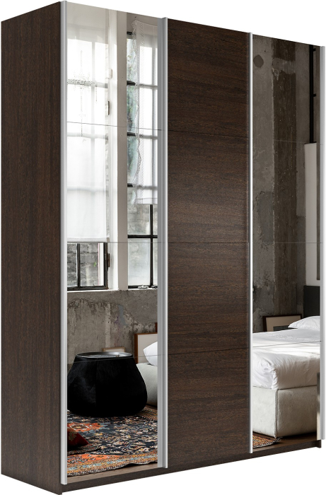 Шкафы-купе 3-х дверные, Шкаф Прайм трио 1ДСП+2 зеркало 2300х1800х570