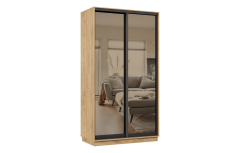 Шкафы-купе 2-х дверные, Шкаф-купе Премьер 02 (01ЗБ;01ЗБ) фасады зеркало бронза/двухдверный/Профиль чёрный муар