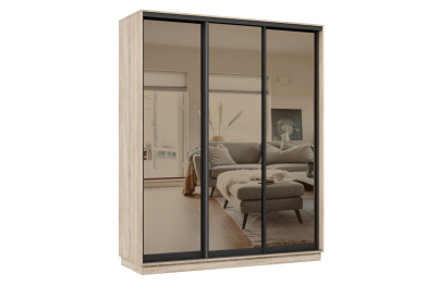 Шкаф-купе Премьер 22 (01ЗБ;01ЗБ;01ЗБ) фасады зеркало бронза/трёхдверный/Профиль чёрный муар