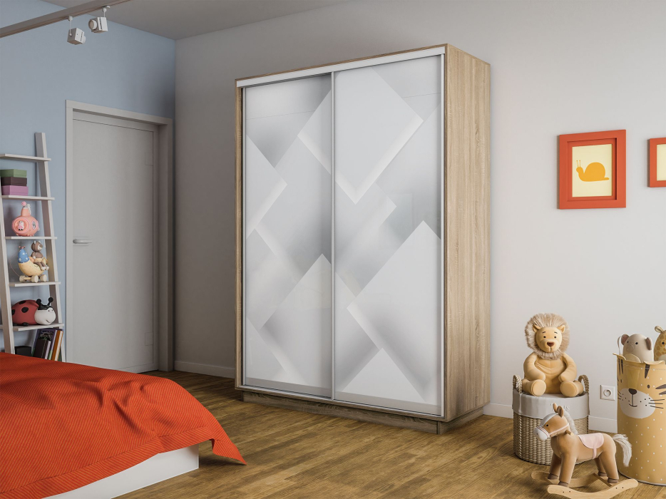 Шкафы-купе 2-х дверные, Шкаф-купе Экспресс 2-х дверный Фотопечать Квадрат Стекла 140х45х220