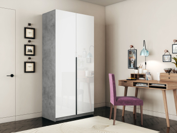 Шкаф распашной Е1 Локер 101x52.5x220 см, с белым стеклом и полками