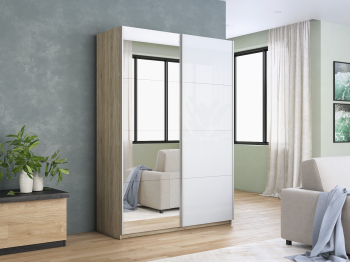 Шкаф-купе Прайм 2х дверный Зеркало/Белый Глянец 120х57х230