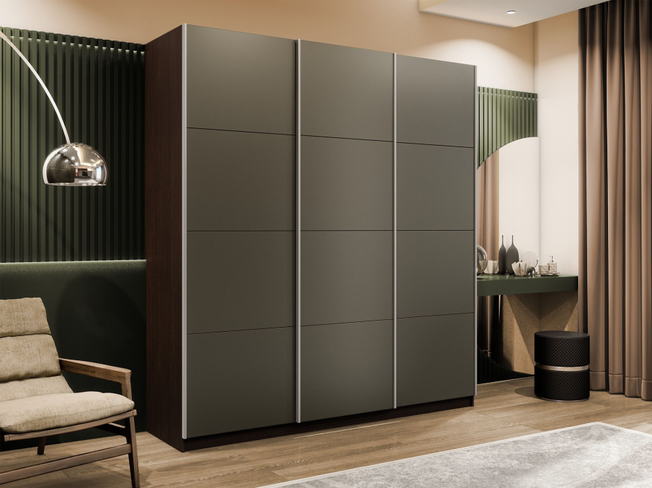 Шкафы-купе 3-х дверные, Шкаф-купе Эста 3-х дверный Стекла хаки/Доводчик 300х66х240