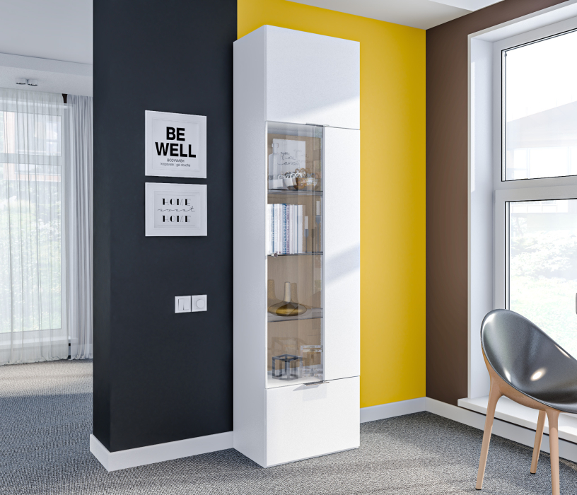 Витрины, Мальта СБ-3256 Шкаф-витрина Белый/МДФ Белый