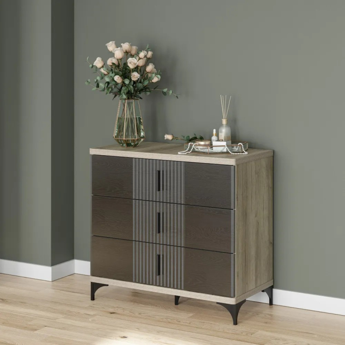 Комоды, Комод Шер КМ-2301, дуб серый, айронвуд серебро