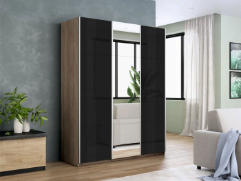 Шкаф-купе Прайм 3-х дверный Стекла черные/Зеркало/Доводчики 180х57х230