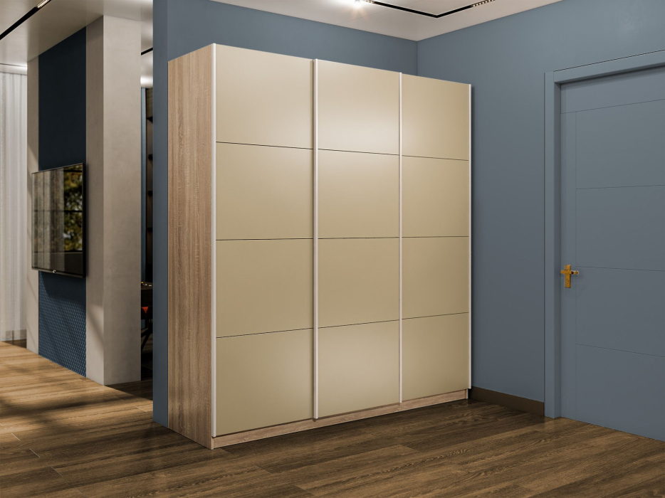 Шкафы-купе 3-х дверные, Шкаф-купе Прайм 3-х дверный Стекла фисташка/Доводчики 210х57х230