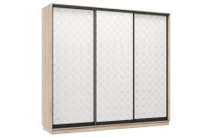 Шкафы-купе 3-х дверные, Шкаф-купе Премьер 34 (01РБ;01РБ;01РБ) фасады ромб белый/трёхдверный/Профиль чёрный муар