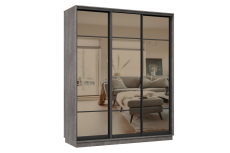 Шкафы-купе 3-х дверные, Шкаф-купе Премьер 21 (11ЗБ;11ЗБ;11ЗБ) фасады зеркало бронза/трёхдверный/Профиль чёрный муар
