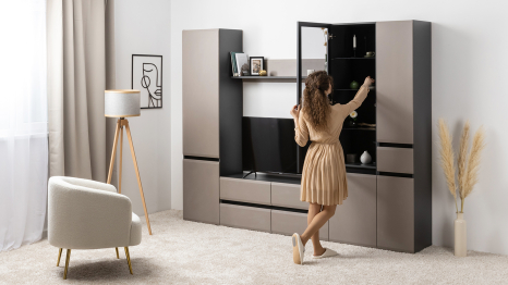 Шкаф с ящиком Сидней 13.202, антрацит, веллюто капучино