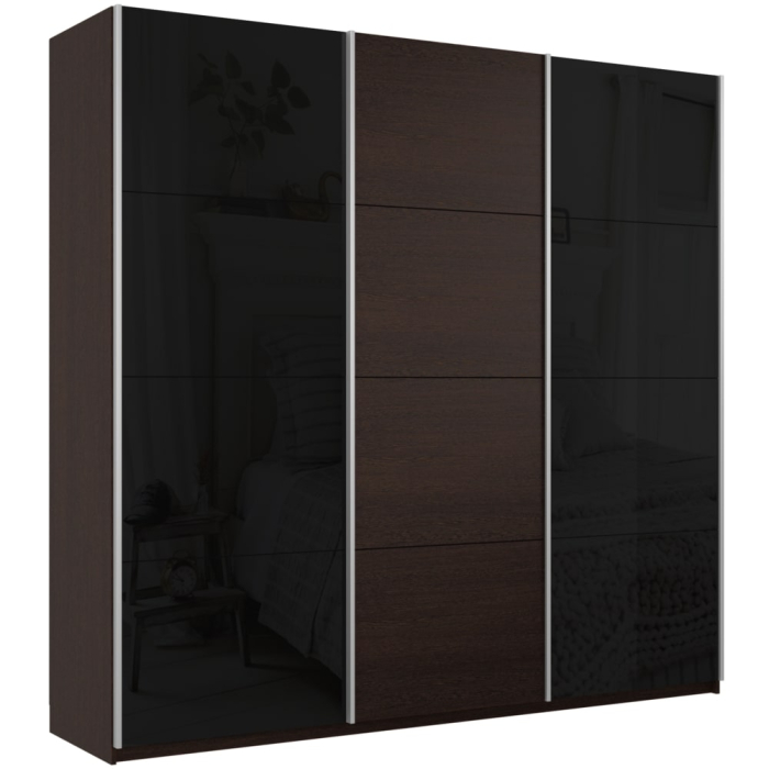 Шкафы-купе 3-х дверные, Шкаф-купе Прайм 3-х дверный Стекла черные/ДСП/Доводчики 180х57х230