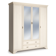 Для одежды, Шкаф четырехдверный Сиена, с 2 зеркалами, бодега белый, патина золото