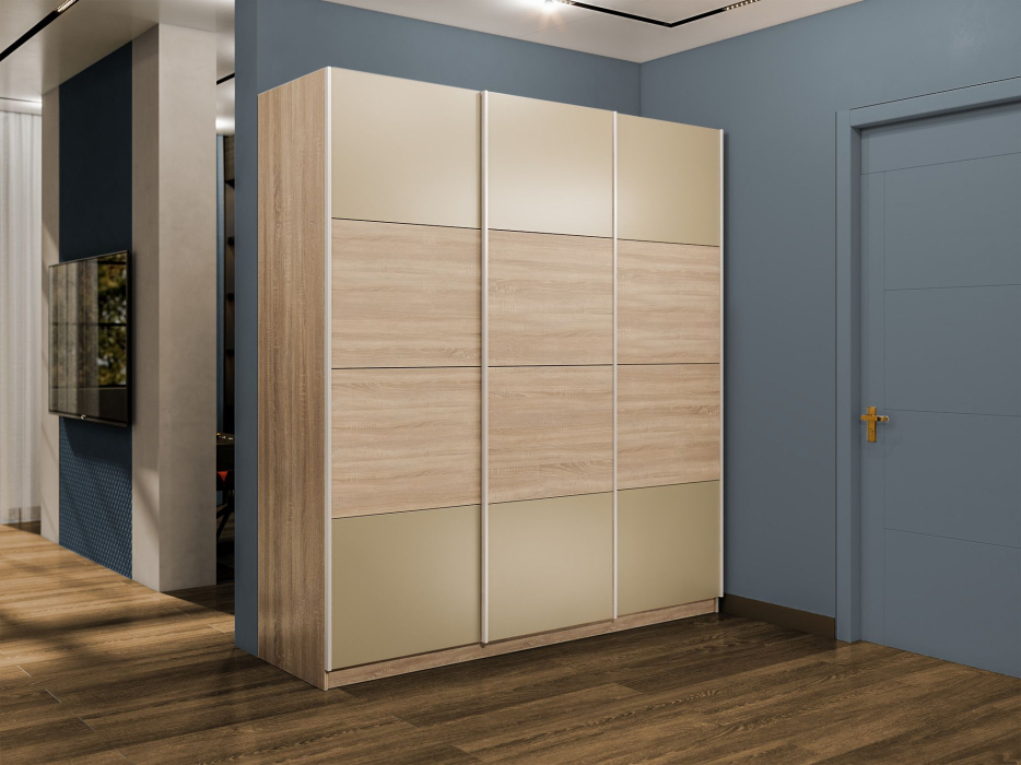 Шкафы-купе 3-х дверные, Шкаф-купе Эста 3-х дверный ДСП/Стекла фисташка/Доводчик 270х66х240