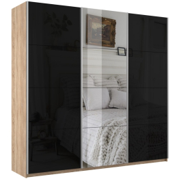 Шкаф-купе Прайм 3-х дверный Стекла черные/Зеркало/Доводчики 180х57х230