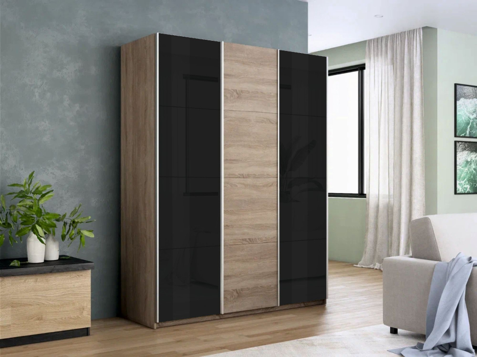 Шкафы-купе 3-х дверные, Шкаф-купе Прайм 3-х дверный Стекла черные/ДСП/Доводчики 210х57х230