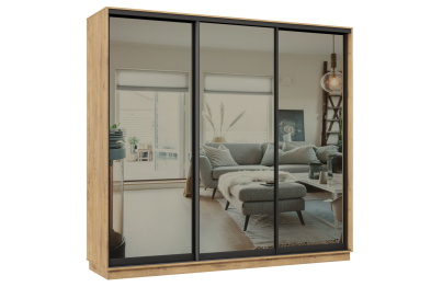 Шкаф-купе Премьер 35 (01ЗГ;01ЗГ;01ЗГ) фасады зеркало графит/трёхдверный/Профиль чёрный муар