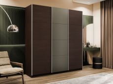 Шкафы-купе 3-х дверные, Шкаф-купе Прайм 3-х дверный Стекла хаки/ДСП/Доводчики 180х57х230