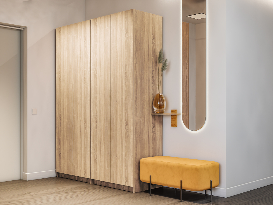 Шкафы распашные, Шкаф складной Е1 Локер ("Гармошка" с системой Push to Move/Левый)162х52.5х220 см, с двумя модулями