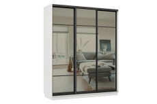 Шкафы-купе 3-х дверные, Шкаф-купе Премьер 22 (11ЗГ;11ЗГ;11ЗГ) фасады зеркало графит/трёхдверный/Профиль чёрный муар