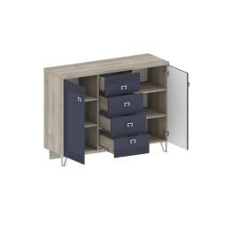 Комод Лежер КМ-3104, дуб серый, холст сапфировый