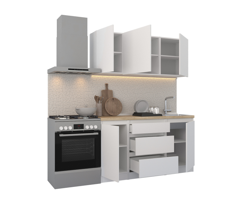 Кухонные гарнитуры, Кухонный гарнитур Леон прямой 150 см, белый