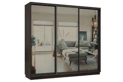 Шкаф-купе Премьер 60 (01ЗГ;01ЗГ;01ЗГ) фасады зеркало графит/трёхдверный/Профиль чёрный муар