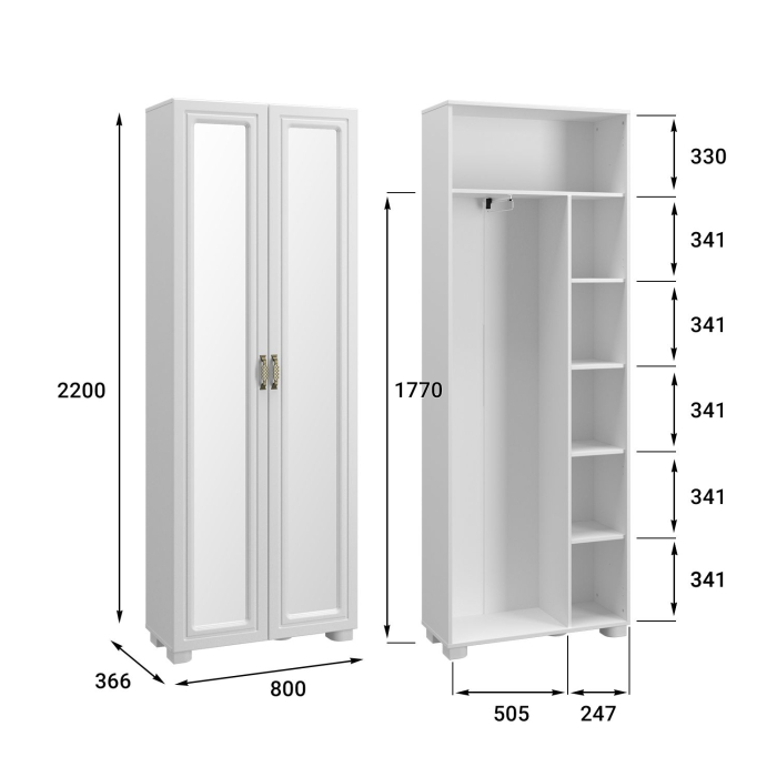Шкафы распашные, Шкаф с зеркалами «Монблан» МБ-21К